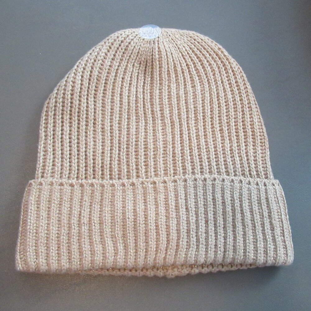 Style & Co. Women's Cuff Beanie Hat, Camel Light Brown Metallic Shine, One Size